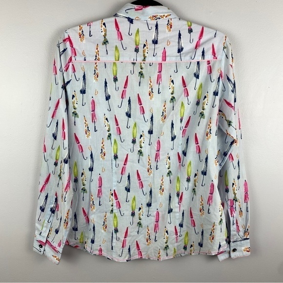 MILANO Italy Light Blue Pink Umbrella Button Down Cotton Shirt Small 38EU - Picture 12 of 13